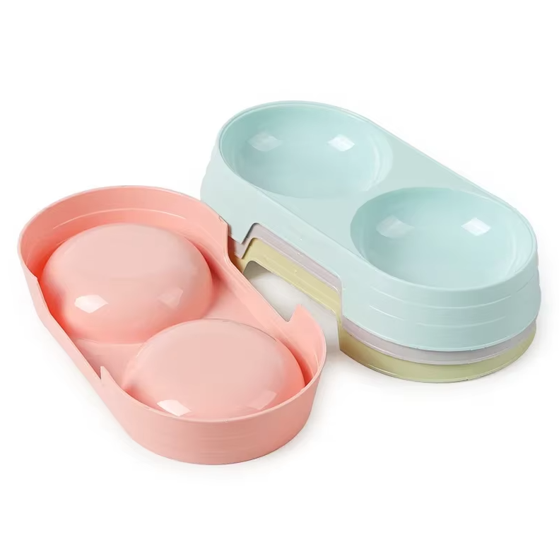 Easy clean, non-slip stainless steel double dog bowls for all pet sizes