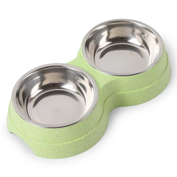 Stainless steel double pet bowls, non-slip design, perfect for dog hydration and feeding