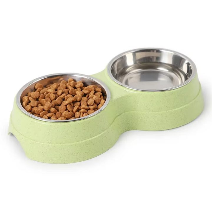 Easy clean stainless steel pet bowls, double set with non-slip base for dogs