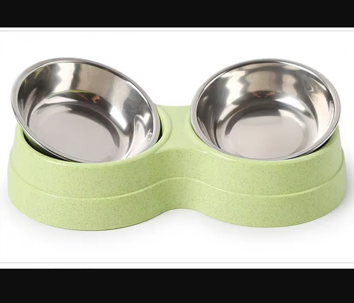 Double pet food and water bowls, non-slip design for secure dog feeding station