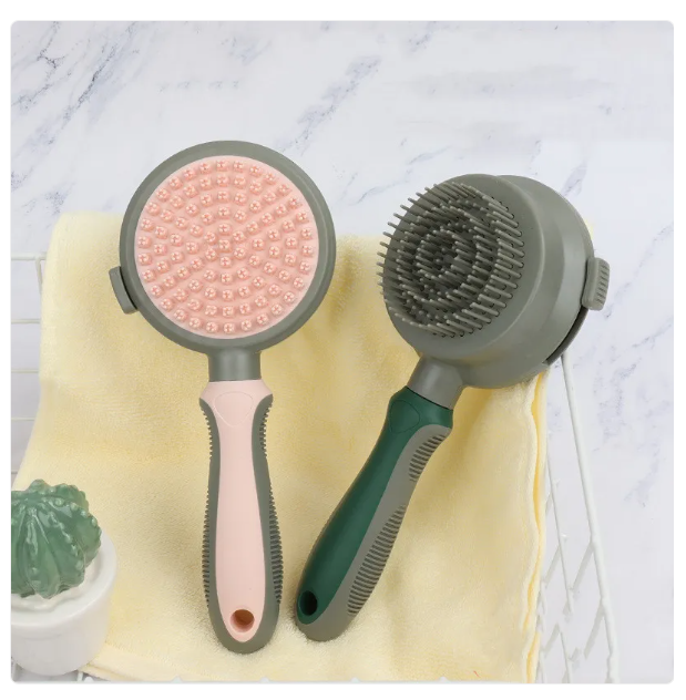 High-quality cat brush showing both detangling bristles and shedding pins, essential pet grooming accessory