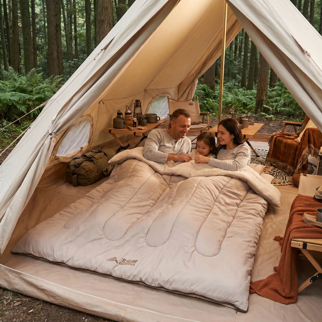 Unisex double sleeping bag for camping, hiking. Detachable design for versatile outdoor travel. Warm & comfortable.