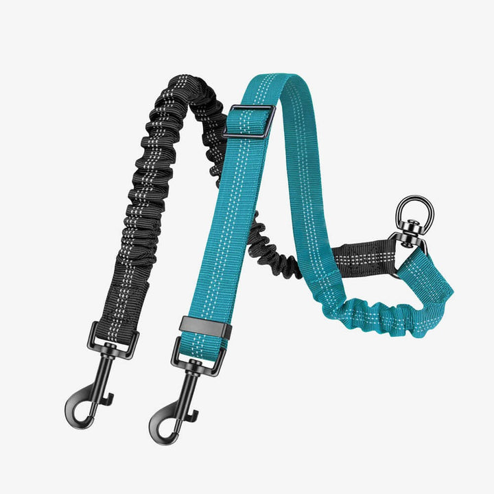 Durable dual dog lead with shock-absorbing bungee and comfortable handle