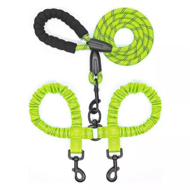 Pet accessory: Unisex dual dog leash featuring no-tangle swivel, reflective nylon for safe dog walking.