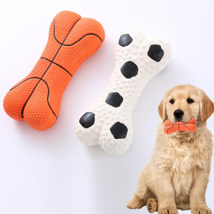 Unisex durable squeaky bone dog chew toy, vibrant red, for interactive pet play & dental health