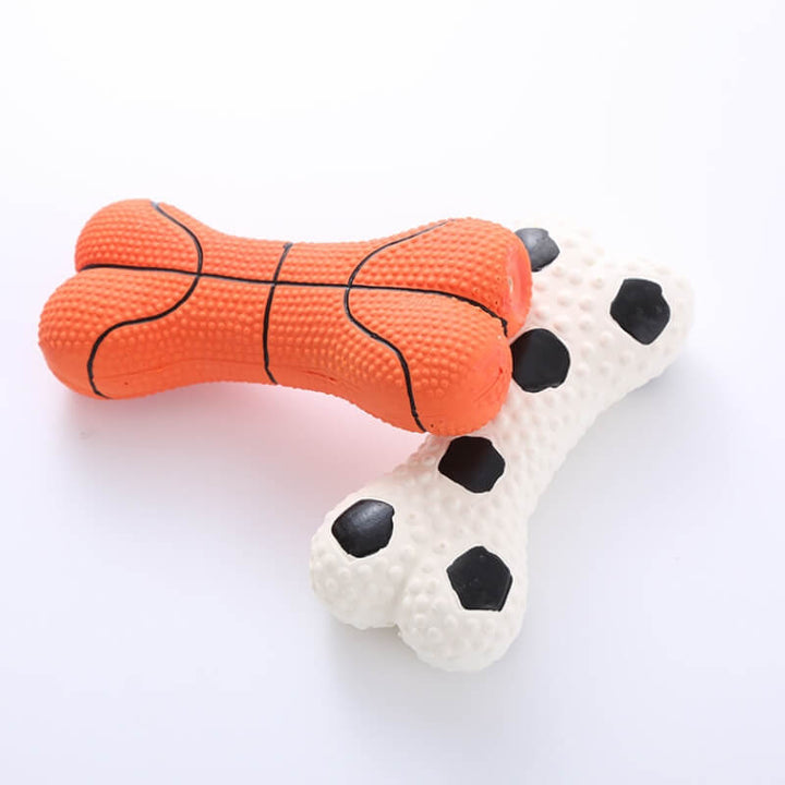 Blue squeaky bone dog toy for puppies & adult dogs, promotes dental hygiene with durable design