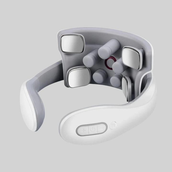 Unisex electric neck massager with heat therapy and 6 modes for muscle relaxation and pain relief.