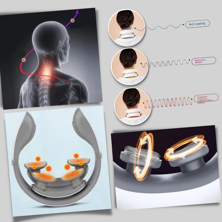 Portable rechargeable electric neck massager for stress relief and muscle relaxation on the go.