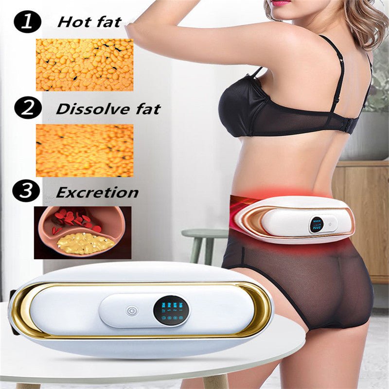 Close-up of electric belly massager with adjustable settings for targeted vibration therapy.
