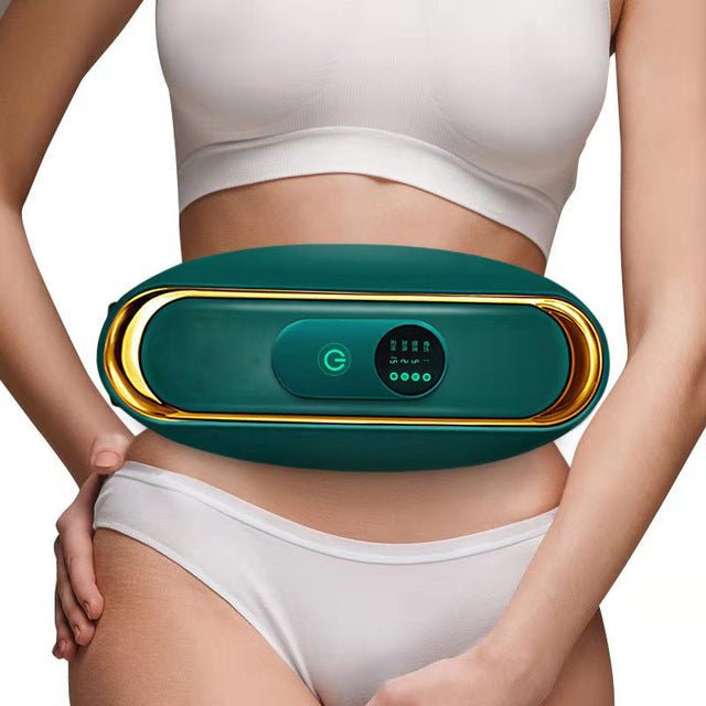 Product shot: Sleek electric slimming belt and waist massager for fat burning & fitness.