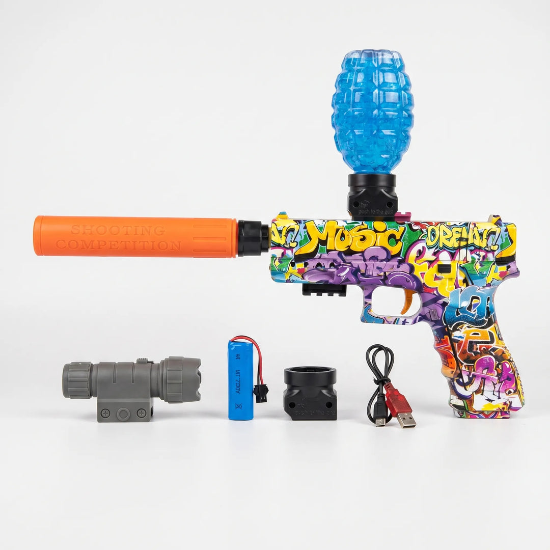 Powerful electric water blaster toy, rechargeable for endless summer outdoor water fun. Easy to use water gun.