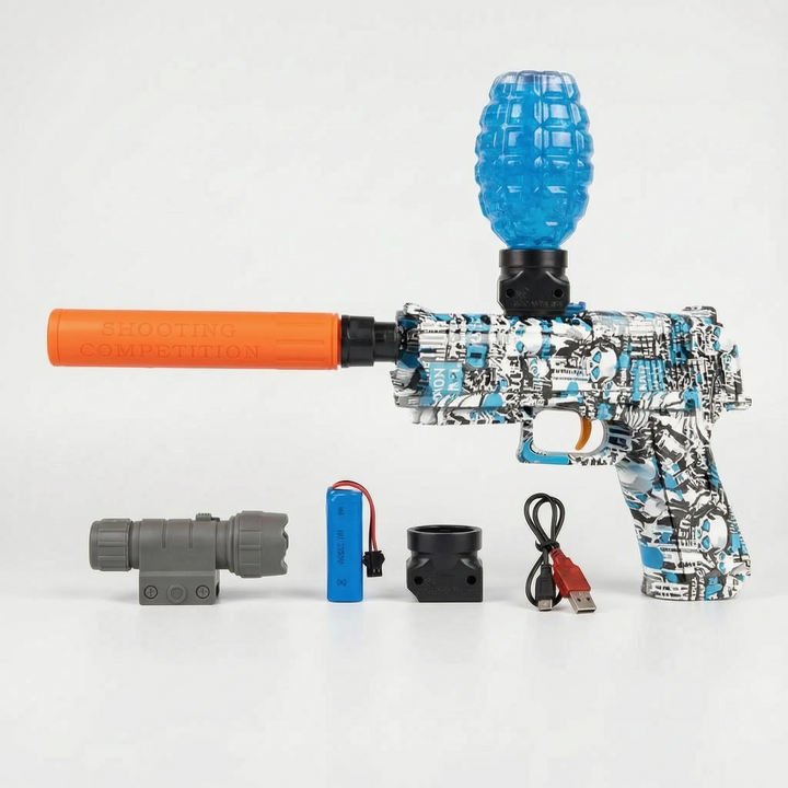 Bright blue electric water blaster toy, fun summer outdoor water gun for kids' backyard adventures.