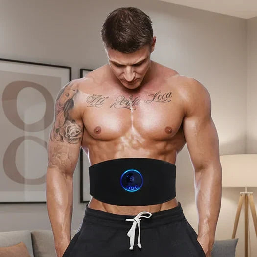 Unisex EMS abdominal muscle stimulator for targeted core training, enhancing fitness & body toning at home.