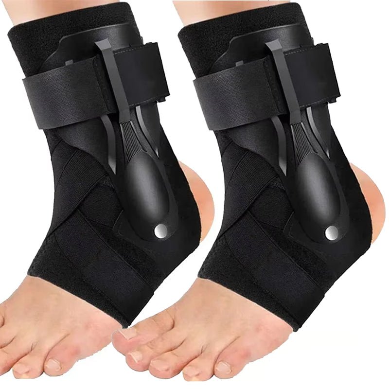 Pair of unisex ankle supports with double stabilizers for comprehensive joint care, fitness & recovery.