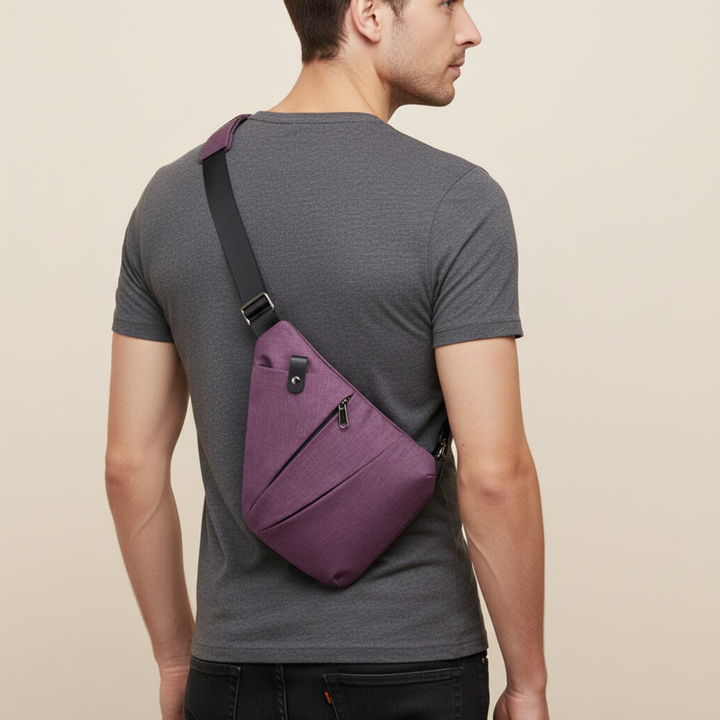 SafePack ergonomic anti-theft shoulder bag in black, ideal for secure valuables and style.