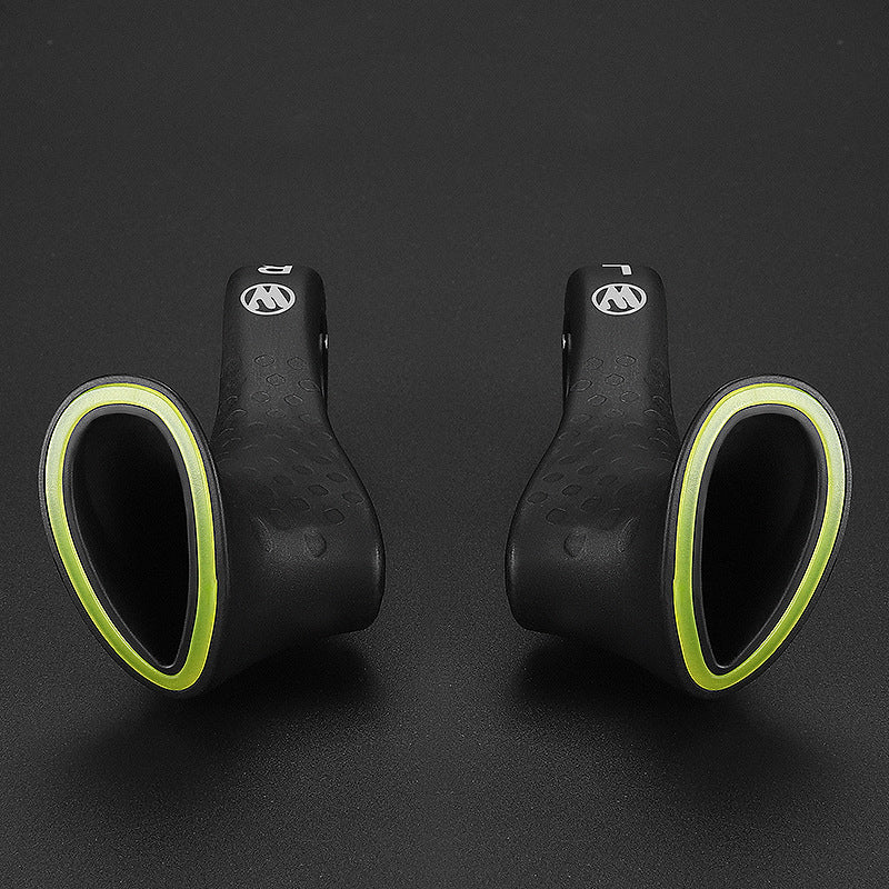 Fluorescent ergonomic bike handlebar grips, anti-slip for enhanced visibility & comfort during night cycling.