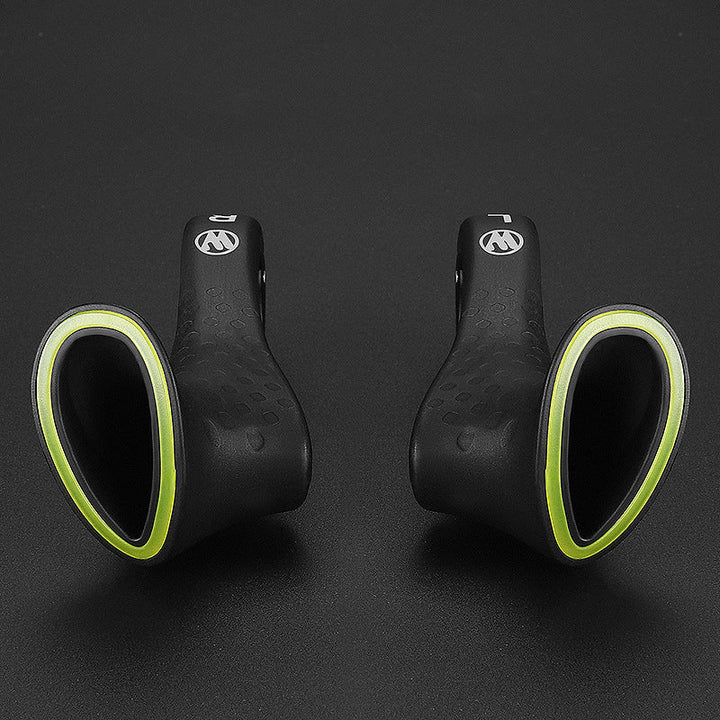 Fluorescent ergonomic bike handlebar grips, anti-slip for enhanced visibility & comfort during night cycling.