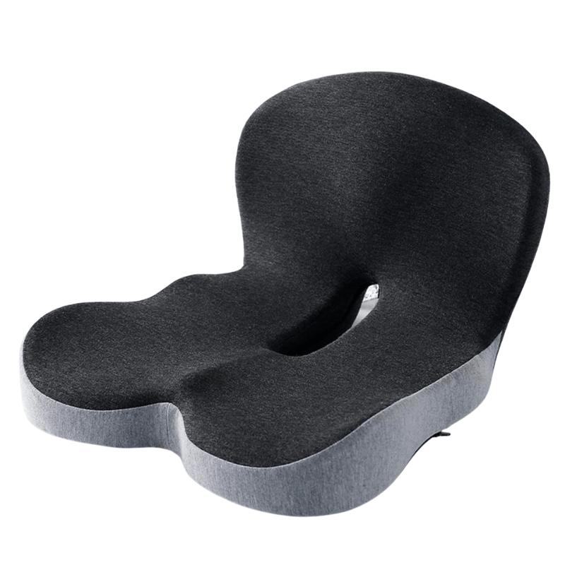 Black ergonomic memory foam seat cushion, perfect for office, home, and car seat use.