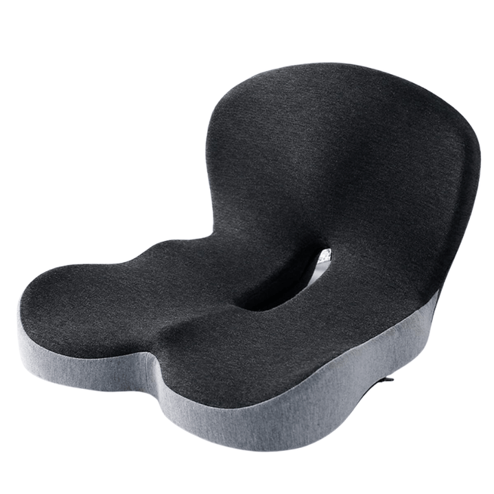 Black ergonomic memory foam seat cushion, perfect for office, home, and car seat use.