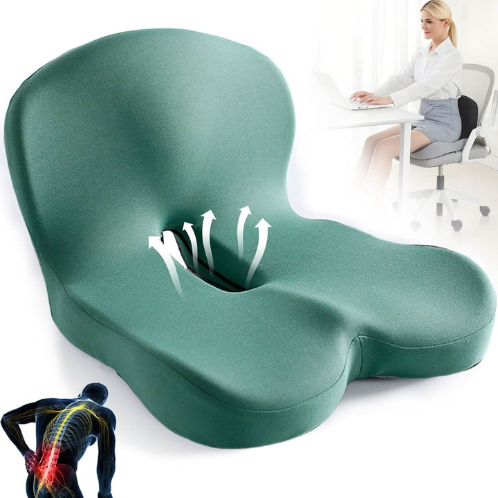 Versatile ergonomic seat cushion for enhanced comfort and support in home, office, or travel.