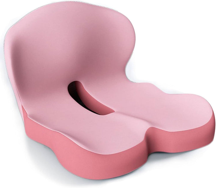 Therapeutic memory foam cushion for back & coccyx support, promoting healthy sitting posture.