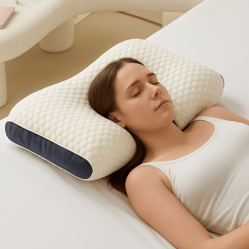 Memory foam orthopedic pillow with ergonomic design provides superior neck and back support for restful sleep.