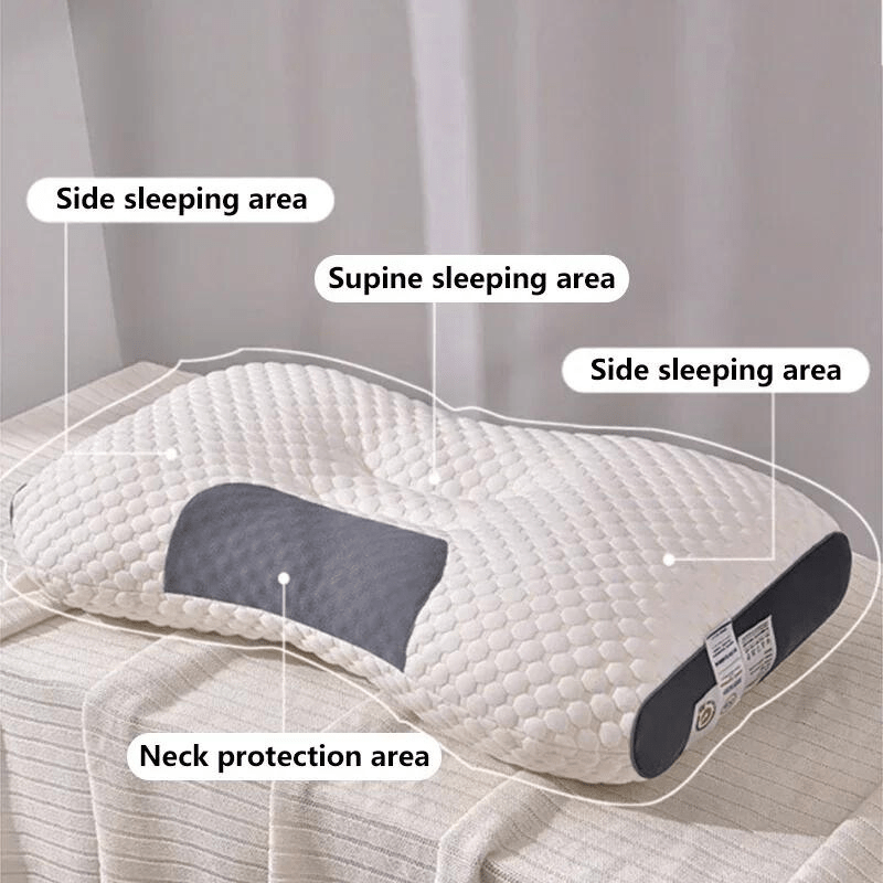 Orthopedic memory foam pillow provides ergonomic neck and back support, ideal for pain relief and comfortable sleep.