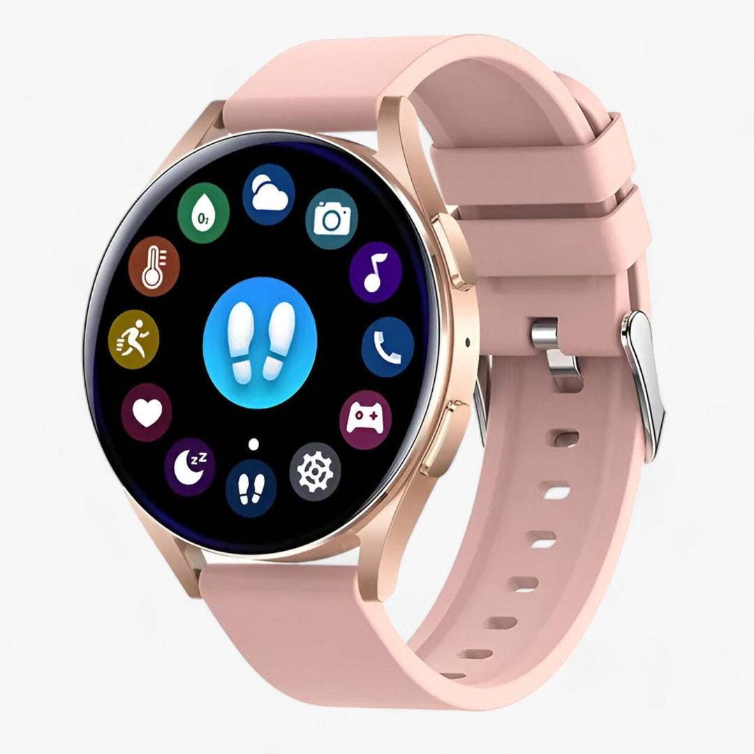 Black Evelyne smartwatch: unisex health tracker monitoring heart rate, steps, and sleep. Ideal fitness watch.