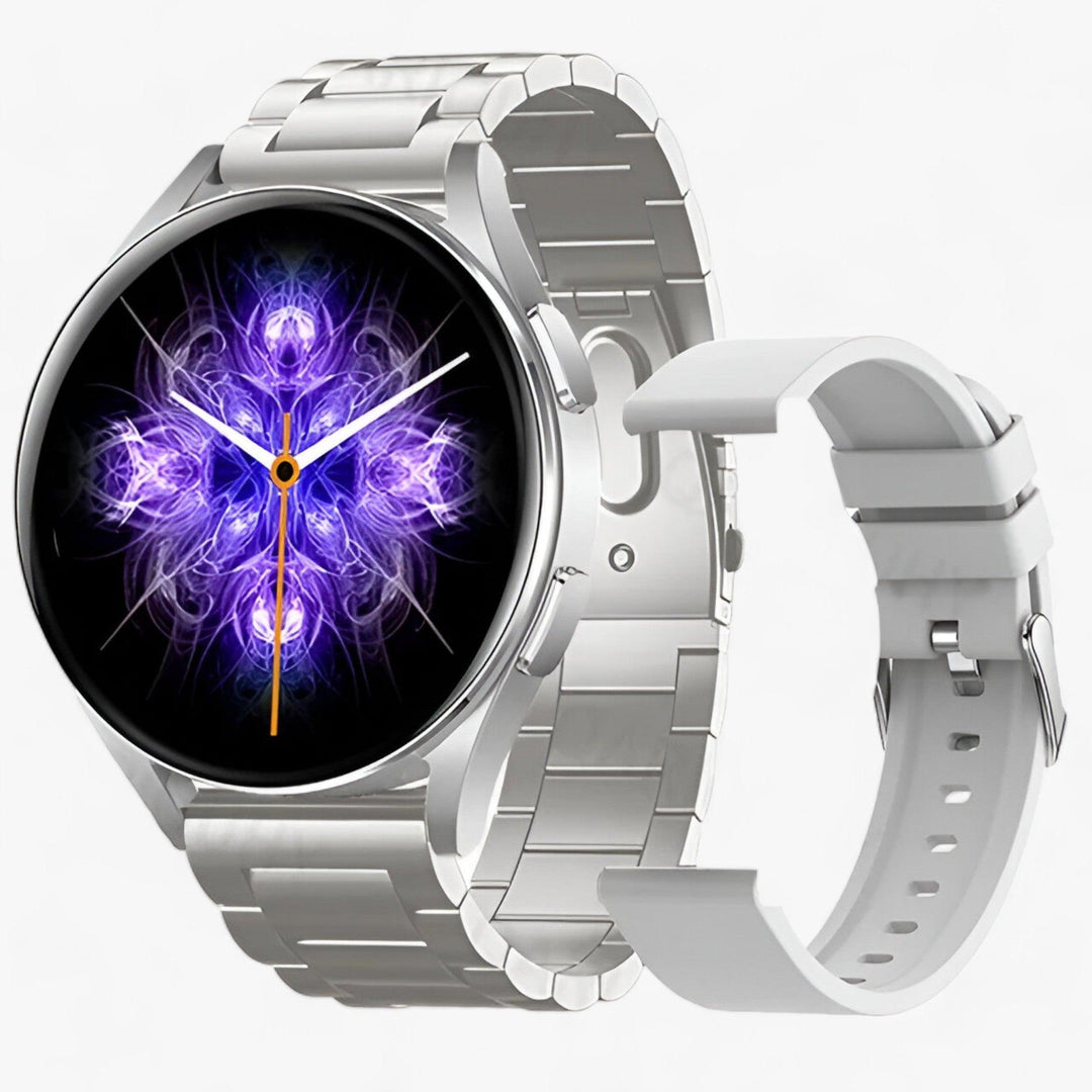 Stylish rose gold Evelyne smartwatch: unisex health tracker, step counter, sleep monitor, and call function.