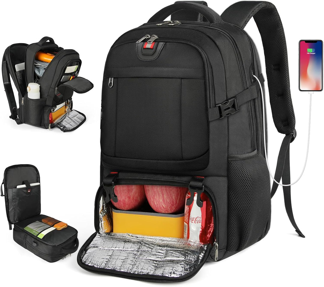 Unisex Extra-Large Travel Backpack with USB port, insulated cooler, and laptop compartment for travel/work.