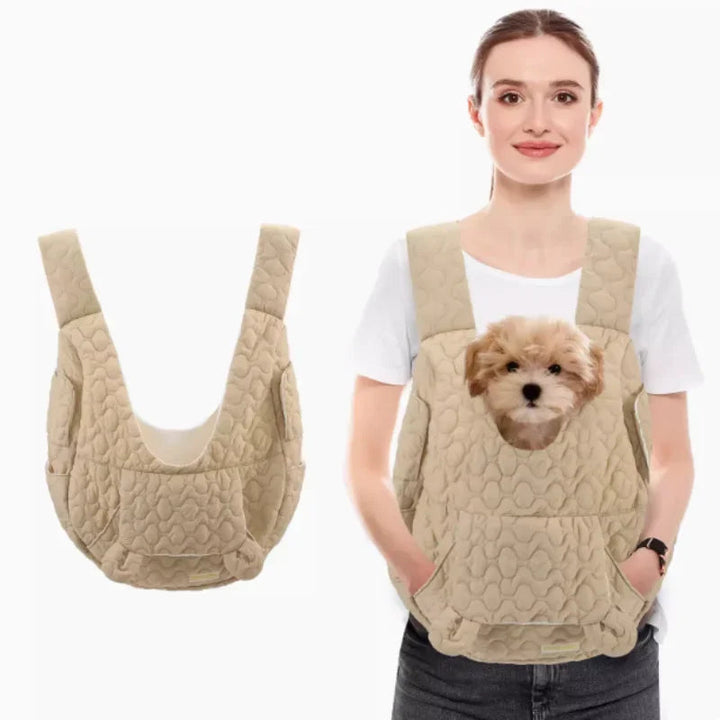 Side view of lightweight, waterproof pet carrier backpack, showing ample space for large dog or cat travel.