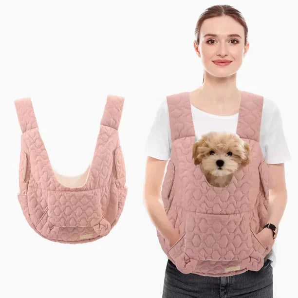 Person wearing extra-large waterproof pet travel carrier backpack, demonstrating comfortable hands-free use.