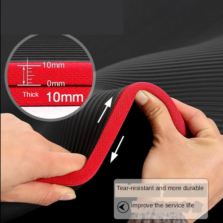 Thick cushioned yoga mat provides superior comfort & stability for all fitness levels.