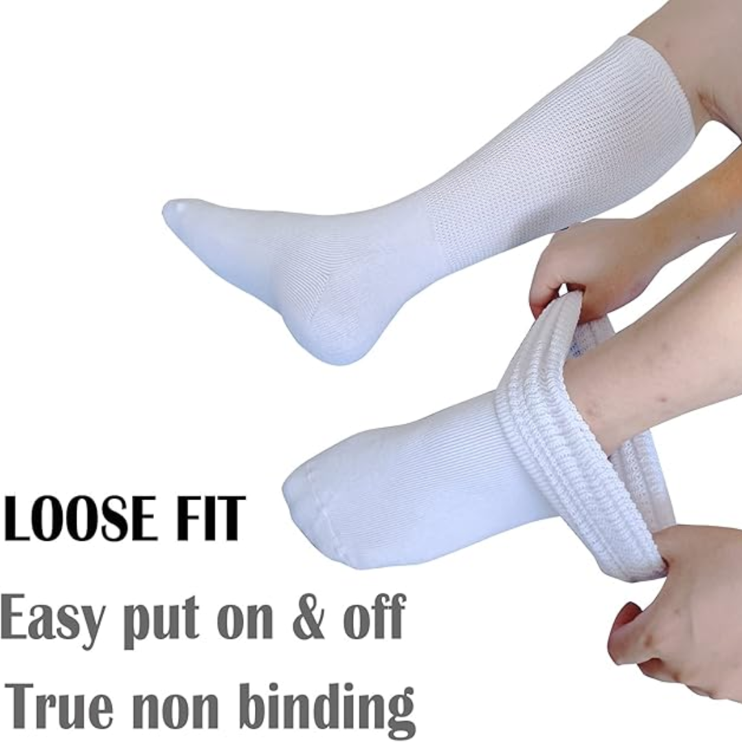 Knee-high support socks for men & women, offering edema relief & comfort for diabetic and lymphedema conditions.