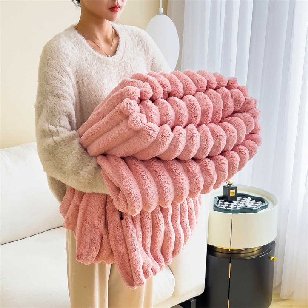 Unisex faux rabbit fur blanket, versatile for use as a sofa throw or a pet's favorite spot.