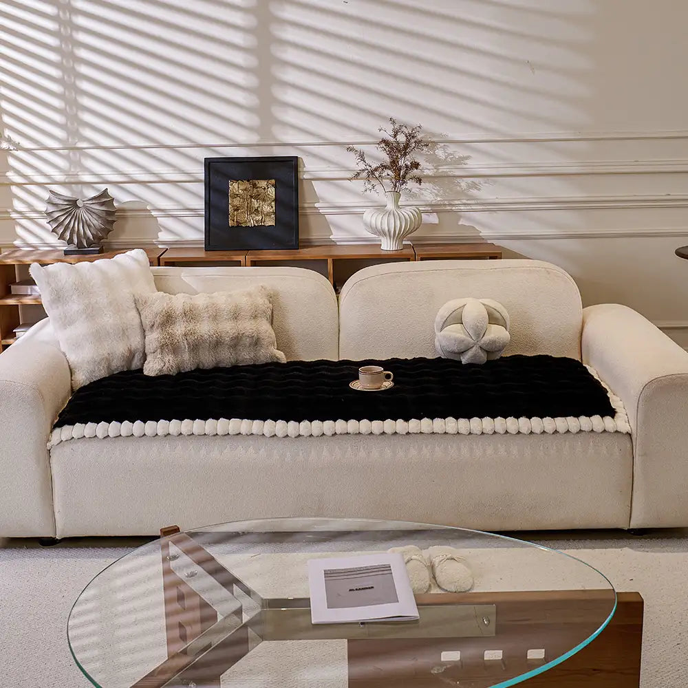 Faux fur plush couch cover in a vibrant color, non-slip for active pets, washable furniture wear