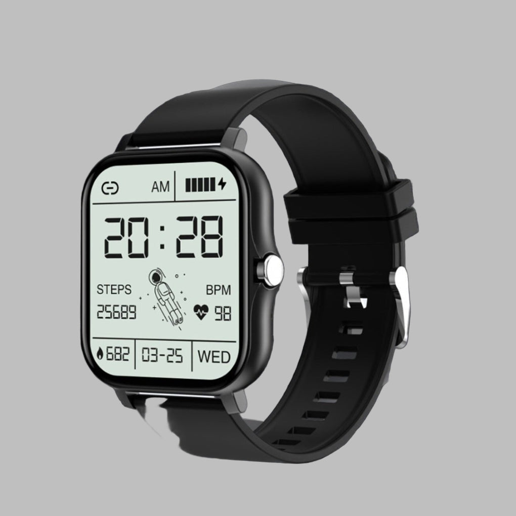 Unisex fitness smartwatch with heart rate & activity tracker. Digital health monitoring & Bluetooth connectivity.