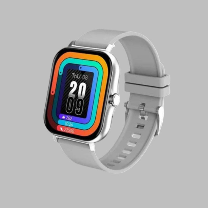 Modern digital smartwatch, unisex design. Features heart rate monitor, step counter & smart notifications for fitness.