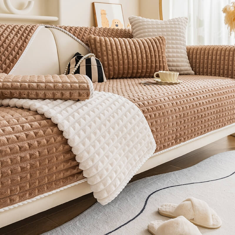 Unisex flannel pet sofa cover on a sectional, offering robust furniture protection.