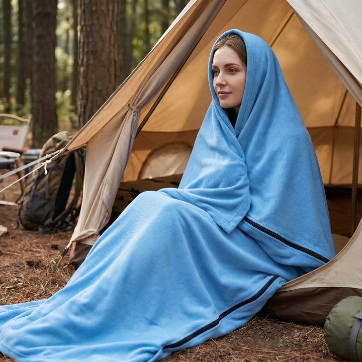 Unisex fleece envelope sleeping bag for camping, lightweight & packable. Ideal 3-season outdoor adventure gear.