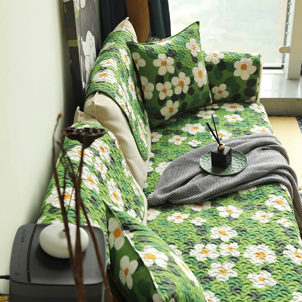 Stylish floral print sofa protector, durable and pet-friendly for active homes