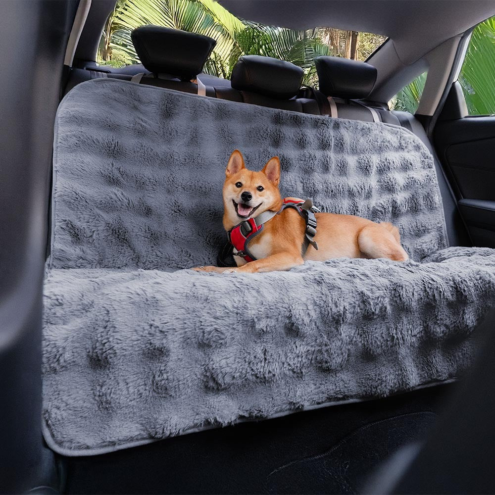 Faux fur pet blanket with non-slip backing, ideal car seat protector for pet travel