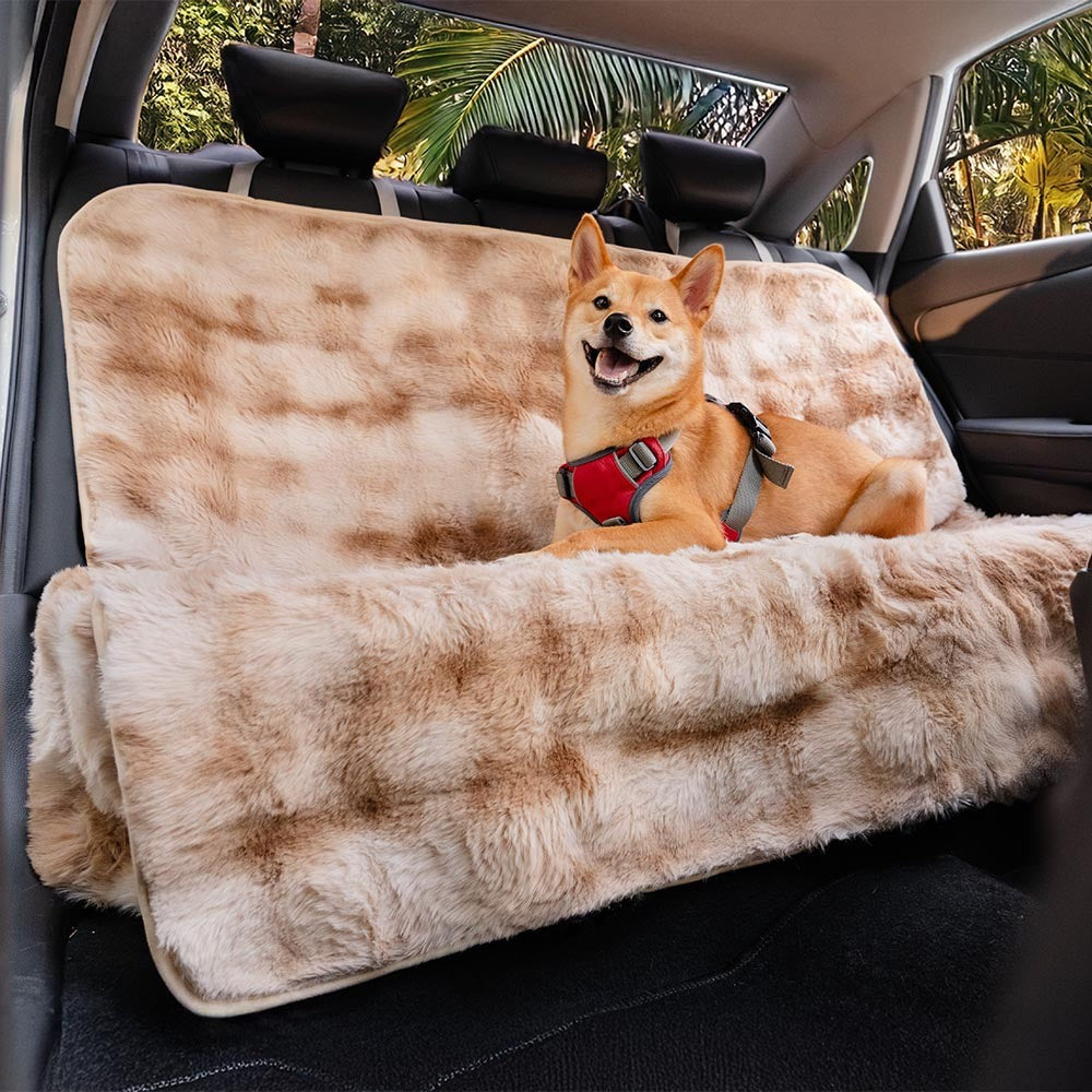 New4 fluffy pet blanket for car seat, soft faux fur for calming and protection during travel