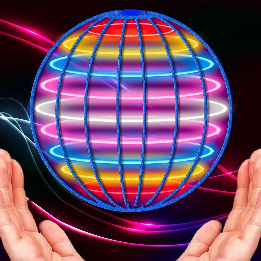 Rechargeable 360° flying gyroscope with vibrant LED lights, an interactive toy for kids & adults.
