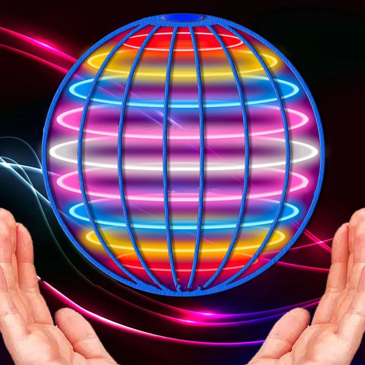Rechargeable 360° flying gyroscope with vibrant LED lights, an interactive toy for kids & adults.