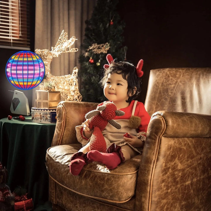 Unisex flying gyroscope with dazzling dynamic LED lights, a hand-controlled toy for all ages.