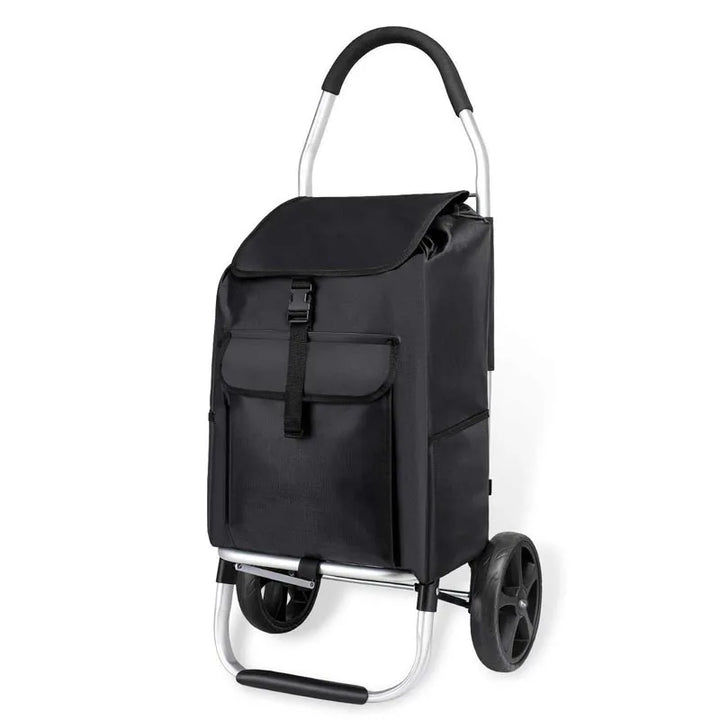 Unisex foldable aluminum shopping cart with wheels for groceries, lightweight & portable utility trolley for errands.