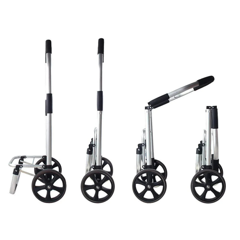 Lightweight aluminum foldable shopping cart, rust-resistant & durable. Perfect portable wheeled trolley for groceries.