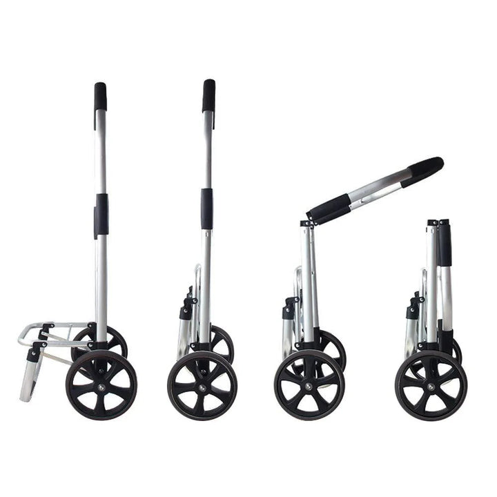Lightweight aluminum foldable shopping cart, rust-resistant & durable. Perfect portable wheeled trolley for groceries.