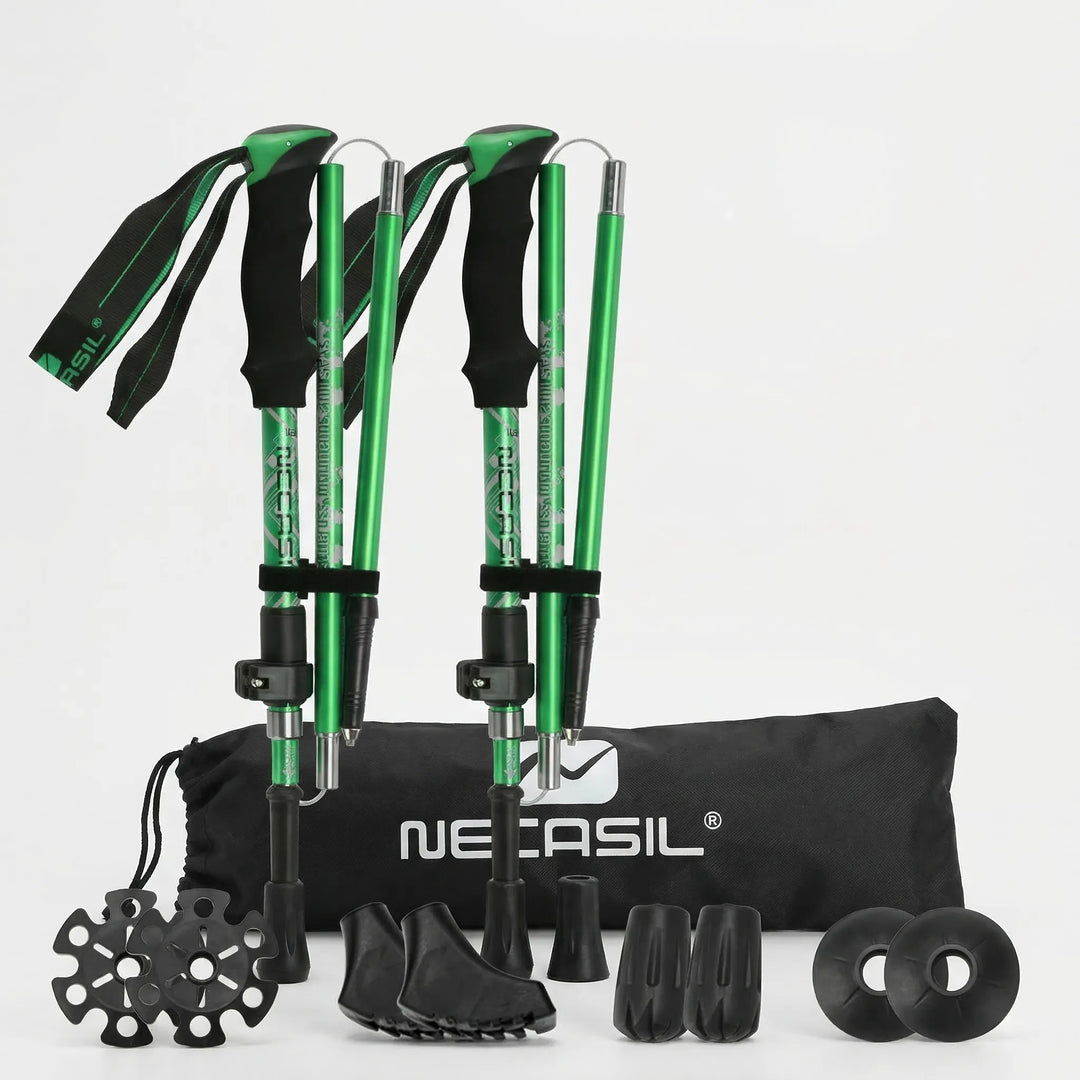 Durable tungsten carbide tip and mud basket on a hiking pole, suitable for various outdoor terrains.